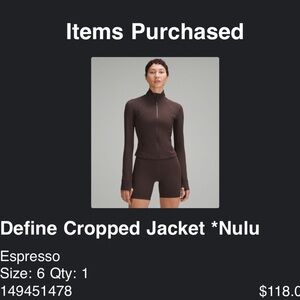 Lululemon Define Cropped Jacket - Espresso